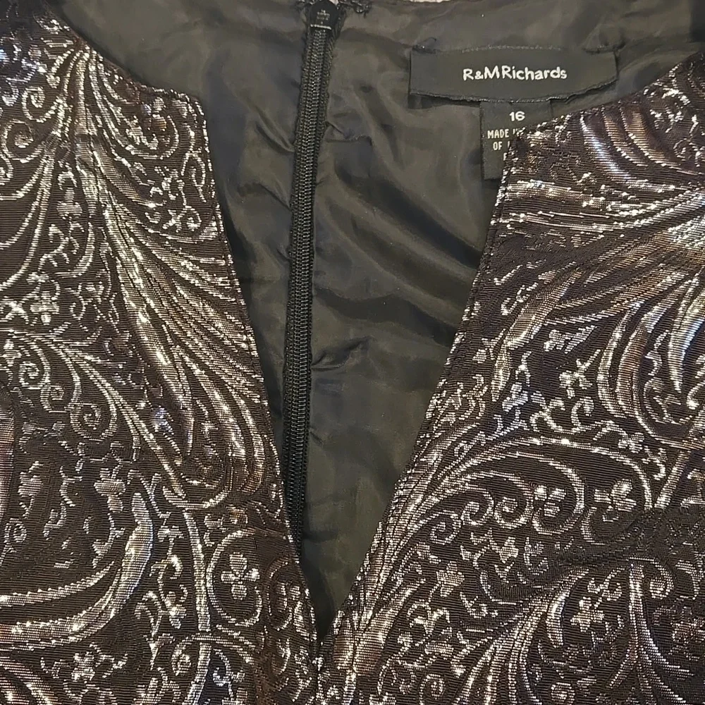 Metallic Print Black and Silver Paisley Baroque Dress